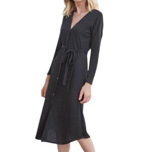 Vetta Capsule The Long Cardigan Ribbed Midi Dress Belt Black Tencel Women's Med